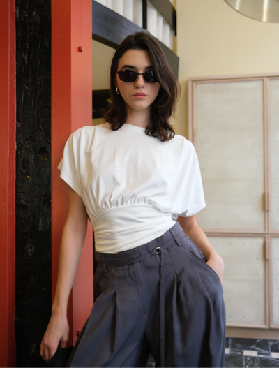 Wren Rouch Hem Tee in Chalk