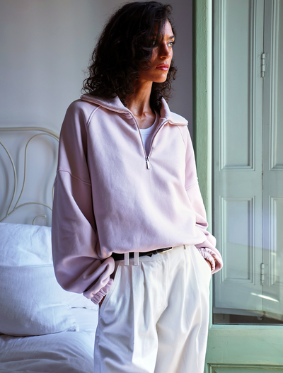 Classic Half Zip Sweatshirt in Dusk Pink