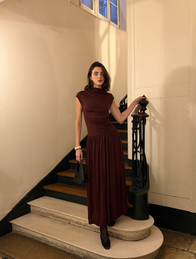 Priam Draped Dress in Bordeaux