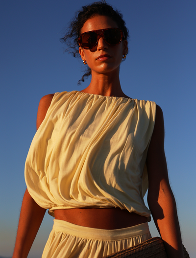 Koa Puff Ball Hem Top In Lemon