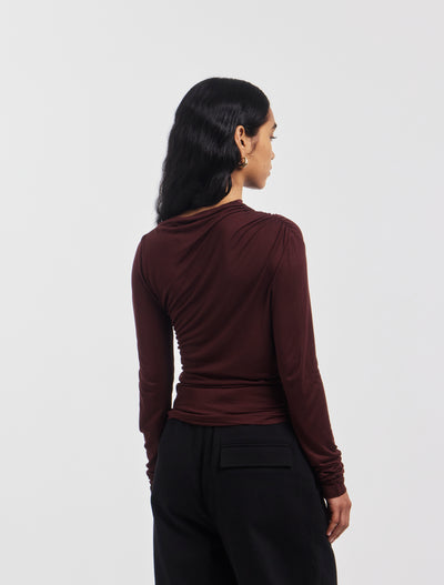 Iphis Draped Long Sleeve Top in Bordeaux