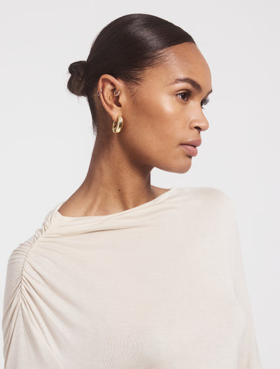 Iphis Draped Long Sleeve Top in Enoki Mushroom
