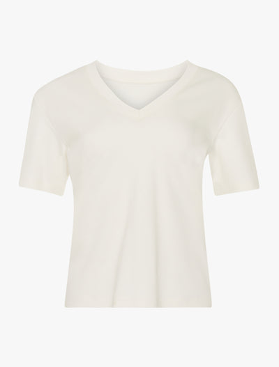 Compact Cotton V Neck T-shirt in Off White