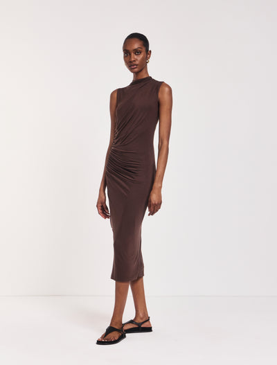 Lana Draped Midi Dress in Bracken