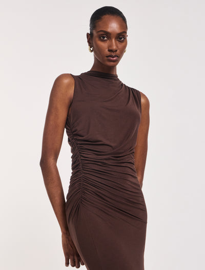 Lana Draped Midi Dress in Bracken