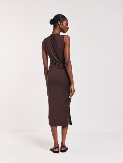 Lana Draped Midi Dress in Bracken