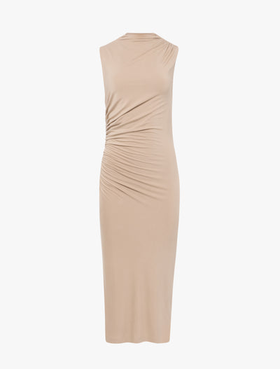 Lana Draped Midi Dress in Taupe