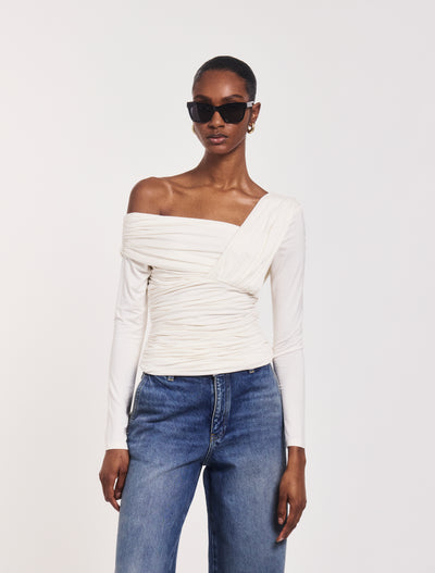Corey Ruched Long Sleeve Top in Off White