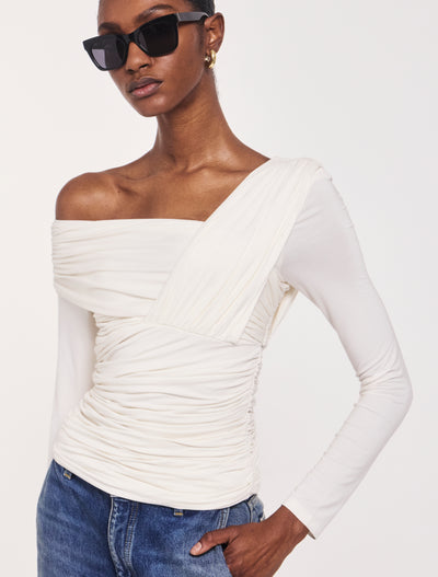 Corey Ruched Long Sleeve Top in Off White