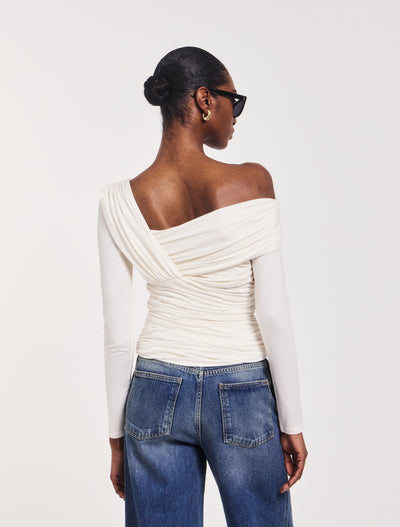Corey Ruched Long Sleeve Top in Off White