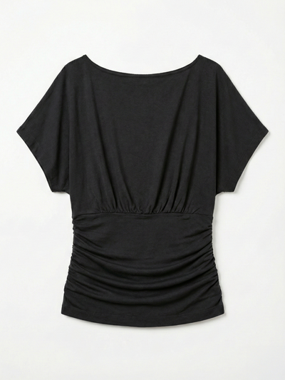 Amelie Slash Neck Gathered Side Top in Black