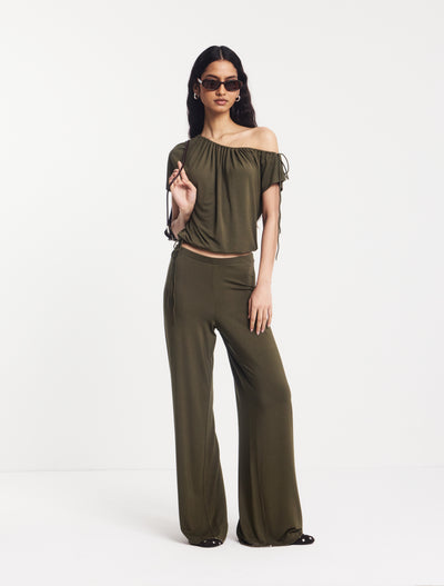 Clover Wide Leg Bottom in Leaf Green