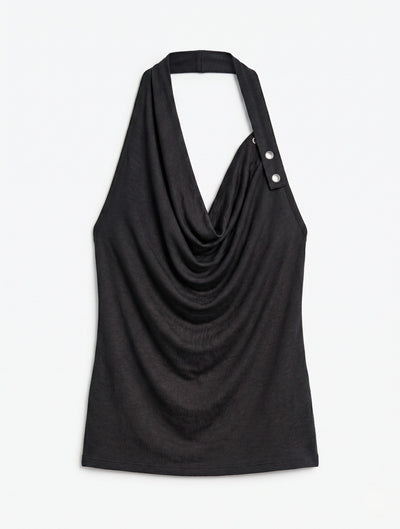 Sierra Drape Front Halter Top In Black