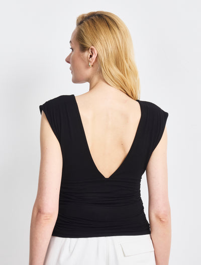 Orla Low V Neck Rouch Side Top In Black