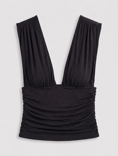 Orla Low V Neck Rouch Side Top In Black