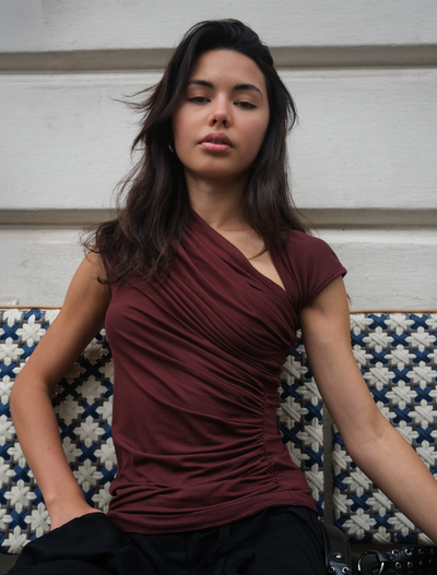 Scarab Micromodal Cut Out Top in Bordeaux