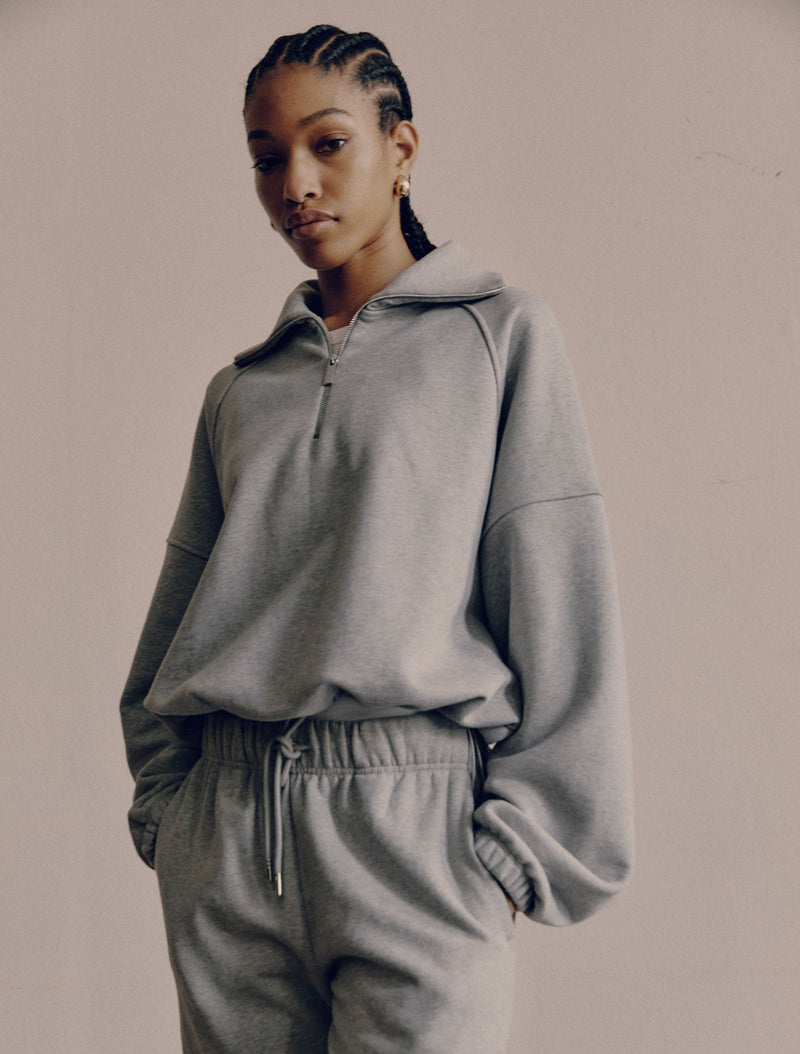 Classic Half Zip Sweatshirt in Grey Marl