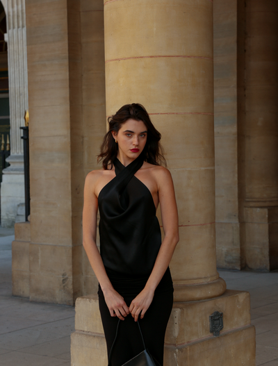 Cleo Wrap Halter Top in Black