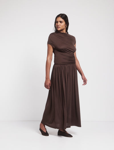 Priam Draped Dress in Bracken