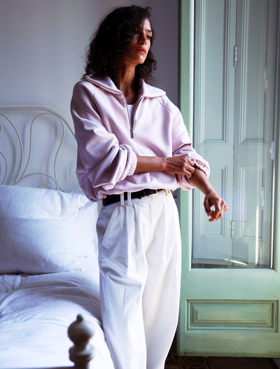 Classic Half Zip Sweatshirt in Dusk Pink