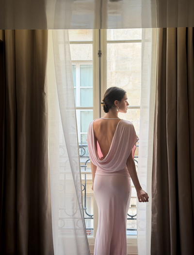 Ramona Blouson Maxi Dress With Full Hem in Dusk Pink