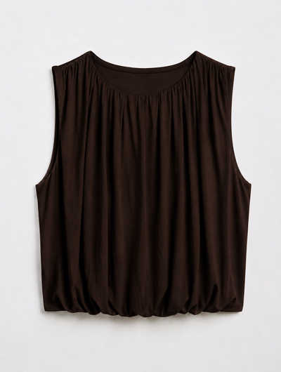 Koa Puff Ball Hem Top In Bitter Chocolate