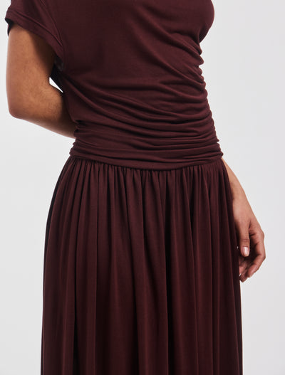 Priam Draped Dress in Bordeaux