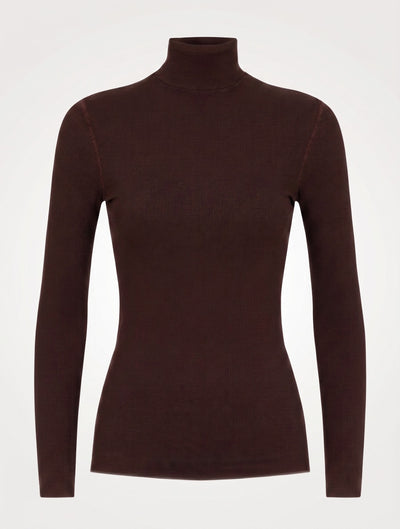 Classic Rib High Neck Top in Bitter Chocolate