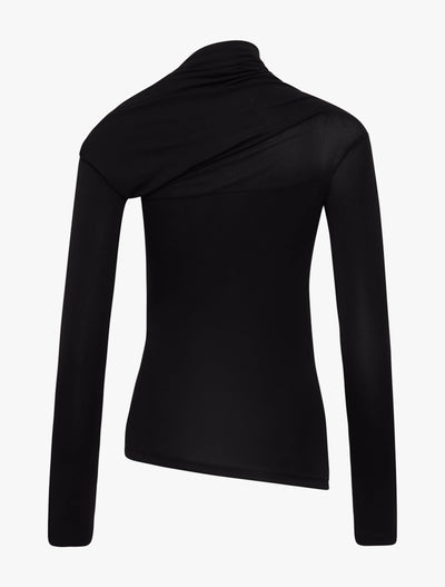 JEANE TOP in Black, back view on hanger