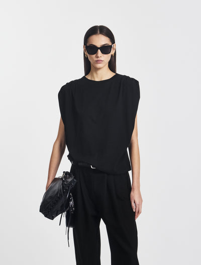 Kaia Pleated Tank Top in Black