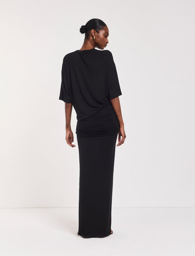 Leah Ruched Maxi Skirt in Black
