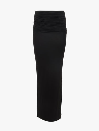 Leah Ruched Maxi Skirt in Black
