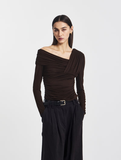 Corey Ruched Long Sleeve Top in Bitter Chocolate
