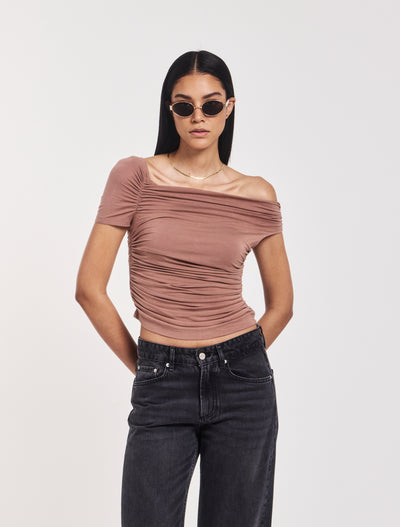 Katie Ruched Top In Sandalwood