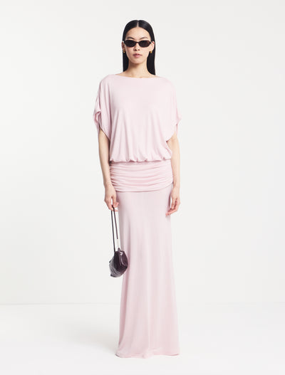 Ramona Blouson Maxi Dress With Full Hem in Dusk Pink