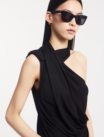 Zora Drape High Neck Top in Black