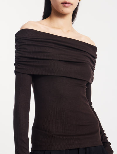 Stevie Rib Fold Over Top in Bitter Chocolate