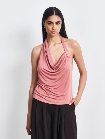 Sierra Drape Front Halter Top In Melon