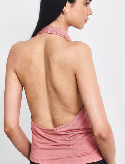 Sierra Drape Front Halter Top In Melon
