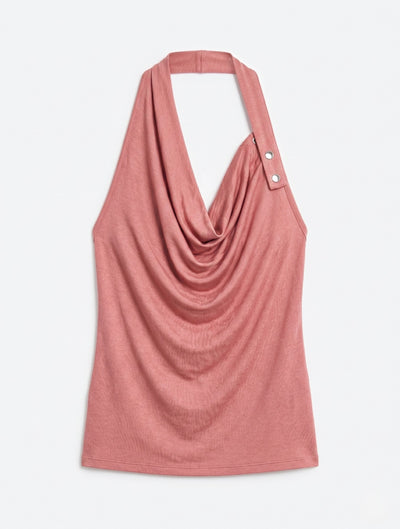 Sierra Drape Front Halter Top In Melon