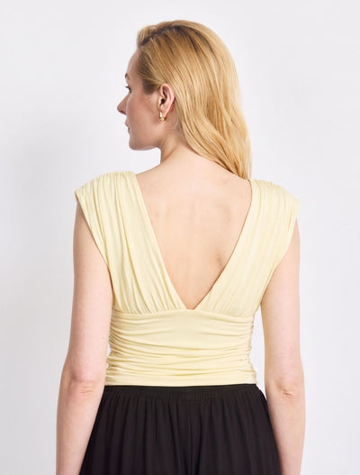 Orla Low V Neck Rouch Side Top In Lemon