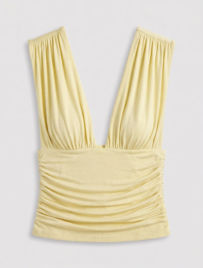 Orla Low V Neck Rouch Side Top In Lemon