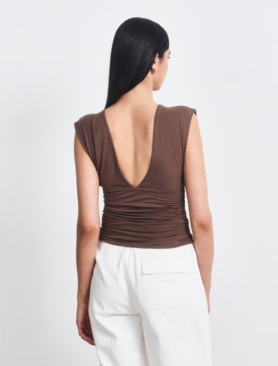 Orla Low V Neck Rouch Side Top In Mocha