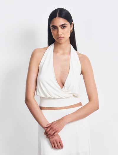 Lenny Wrap Front Halter In Chalk