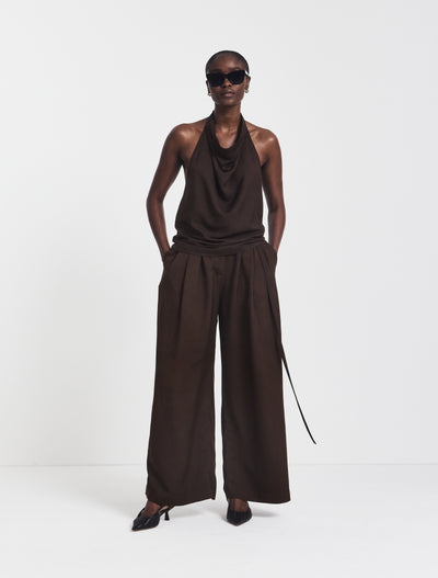 Evie Wide Leg Trouser in Bitter Chocolate