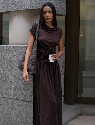 Priam Draped Dress in Bitter Chocolate