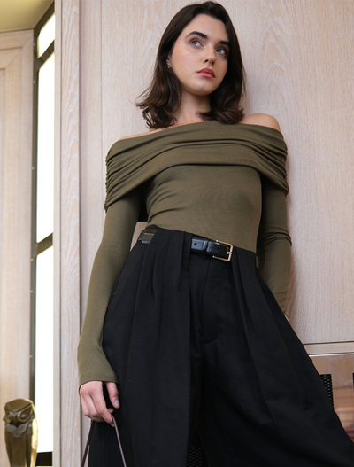 Stevie Rib Fold Over Top in Leaf Green